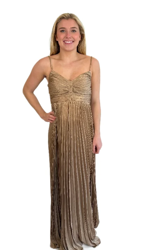 Lucy Paris Gold Pleated Dress Off-the-shoulder Chic Trendy