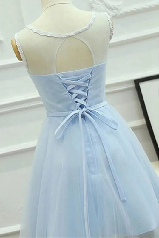 Short Blue Lace Formal Graduation Homecoming Dress Tunics Denim casual