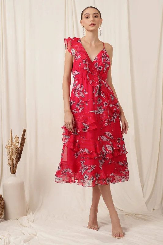 FRILL DRESS  MAGNIFICIENT PINK sweetheart Neckline Romantic