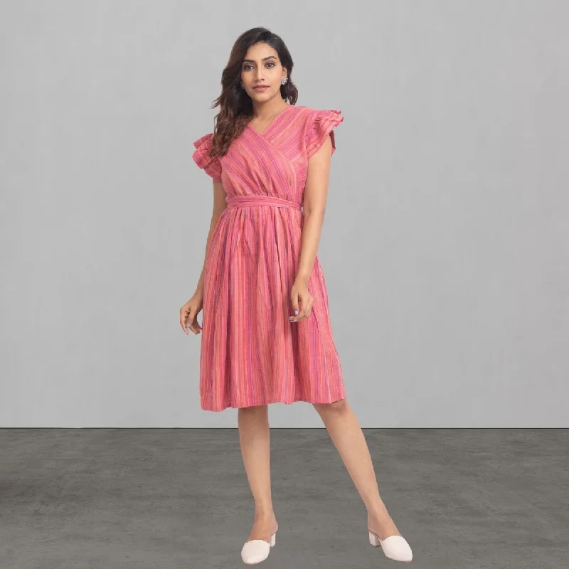 Stripe Pink Dress For Women | Stylish And Smart Wear | Girlish Ruffle Pattern Tunics Travel practical Stripe Pink Dress For Women | Stylish And Smart Wear | Girlish Ruffle Pattern Tunics Travel practical
