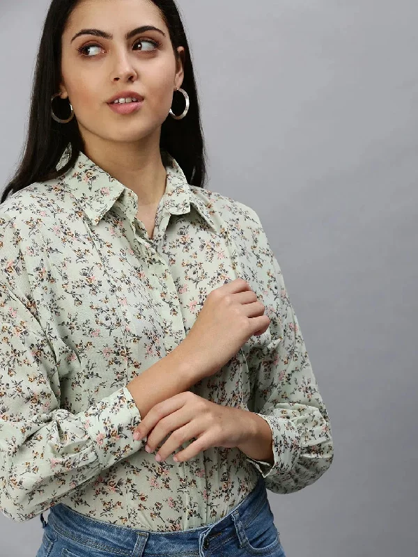 Women's Green Printed Shirt-AE-10197-Green-- Cotton Fabric Linen Fabric Terry Fabric Women's Green Printed Shirt-AE-10197-Green-- Cotton Fabric Linen Fabric Terry Fabric