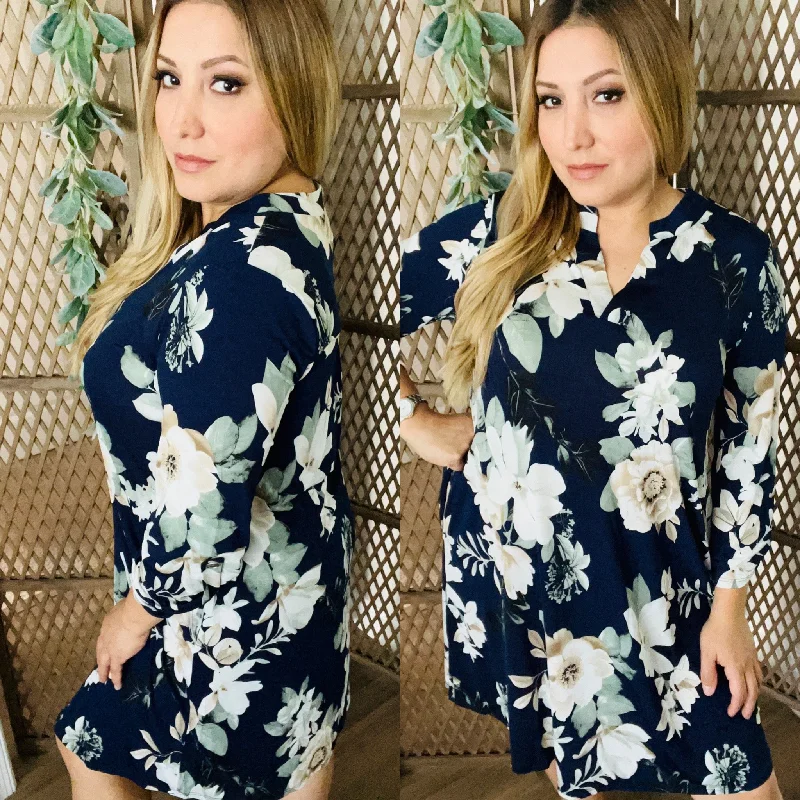 Navy Background Dress Tunics Sophisticated sleek