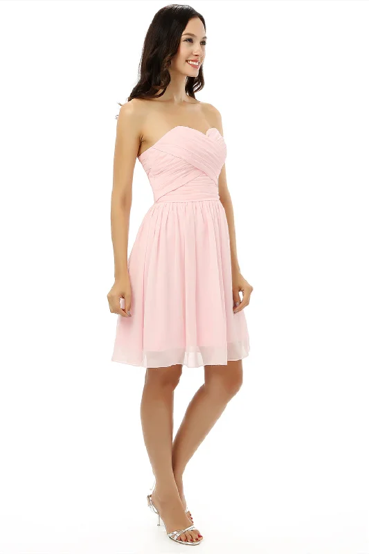 Simple Strapless Chiffon Sweetheart Short Pink Homecoming Dresses Tunics Trendy modern