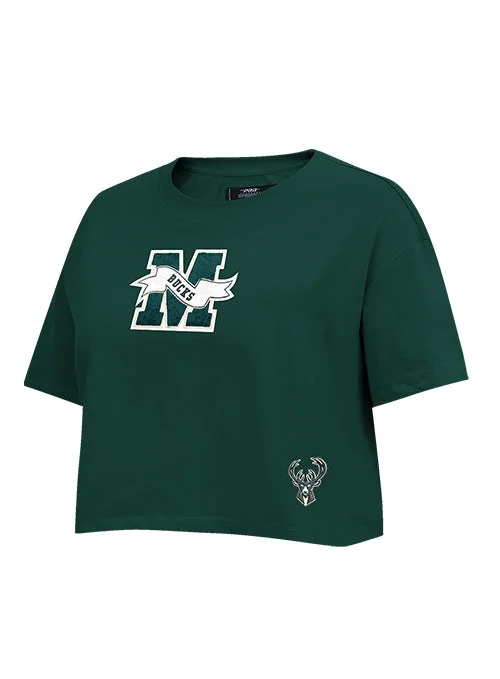 Women's Pro Standard Pennants Milwaukee Bucks Boxy T-Shirt-- Chenille Blend Fleece Blend Nylon Blend Women's Pro Standard Pennants Milwaukee Bucks Boxy T-Shirt-- Chenille Blend Fleece Blend Nylon Blend