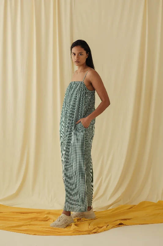 Daylight Dress - Green Gingham Square Neckline Feminine