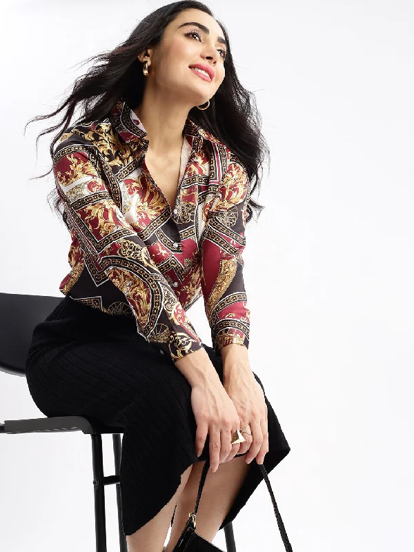 Women Graphic Print Multi Slim Fit Shirt-AE-3273-Multi-- Solid Color Striped Floral
