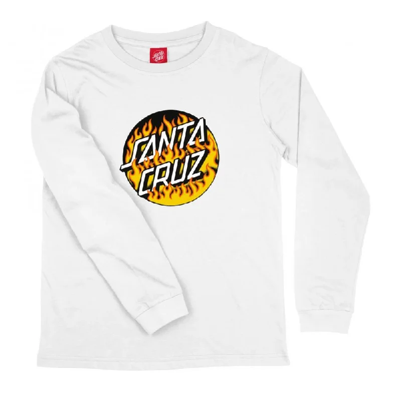 Santa Cruz Youth L/S T-Shirt Youth Blaze Dot LS T-Shirt - White-- Ribbed T-Shirt High Neck Heavyweight