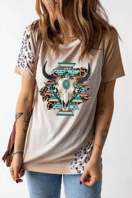 Cowgirl Southwest Style Ladies T-Shirt-- Striped Floral Plaid