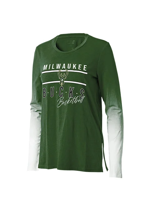 Women's Wear By Erin Andrews Dip Dye Green Milwaukee Bucks Long Sleeve T-Shirt-- Solid Color Striped Floral Women's Wear By Erin Andrews Dip Dye Green Milwaukee Bucks Long Sleeve T-Shirt-- Solid Color Striped Floral