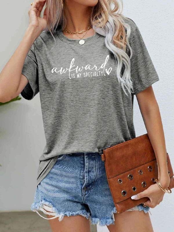 AWKWARD IS MY SPECIALTY Ladies Short Sleeve T-Shirt-- Front Pockets Side Pockets Patch Pockets AWKWARD IS MY SPECIALTY Ladies Short Sleeve T-Shirt-- Front Pockets Side Pockets Patch Pockets