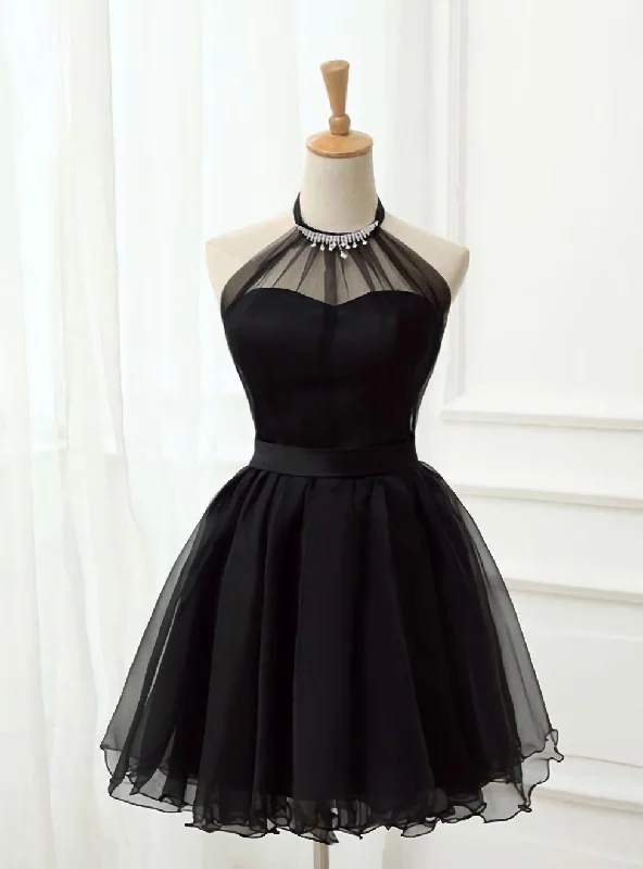 Sexy Black Lace Halter Long Sleeves Short Homecoming Dress Crew Neckline Sporty