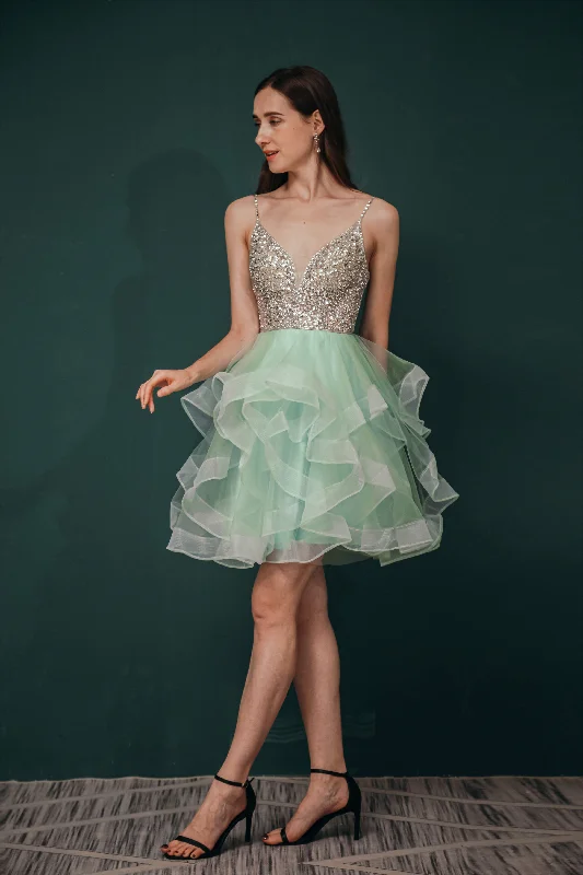 Short A-Line V Neck Tiered Shiny Beads Crystal Homecoming Dresses Casual Short Summer Short A-Line V Neck Tiered Shiny Beads Crystal Homecoming Dresses Casual Short Summer