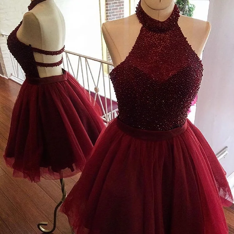 burgundy short halter sparkly semi beaded Homecoming Dresses Tunics Distressed trendy burgundy short halter sparkly semi beaded Homecoming Dresses Tunics Distressed trendy