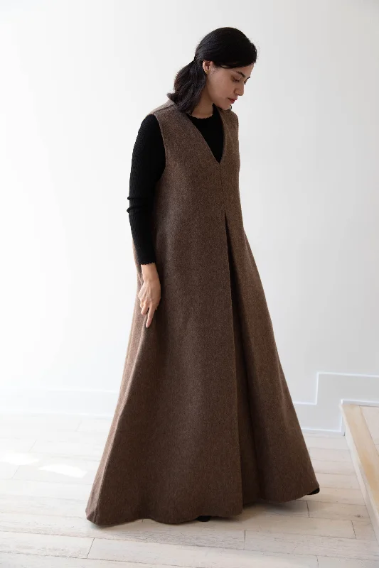 The Backward Vendor | Stewardess Dress in Brown Alpaca Wool Tunics Lace romantic