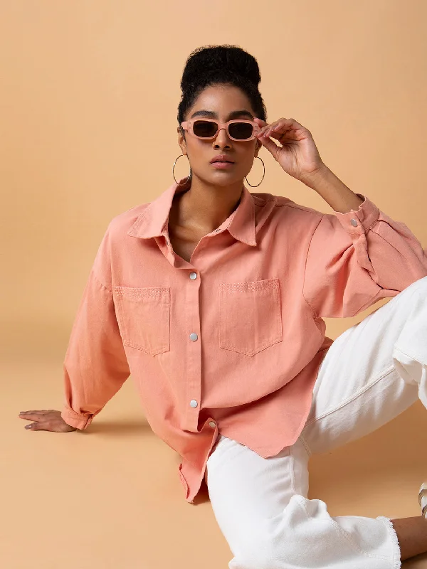 Women Solid Peach Oversized Shirt-229-Peach-- Cotton Fabric Linen Fabric Terry Fabric Women Solid Peach Oversized Shirt-229-Peach-- Cotton Fabric Linen Fabric Terry Fabric