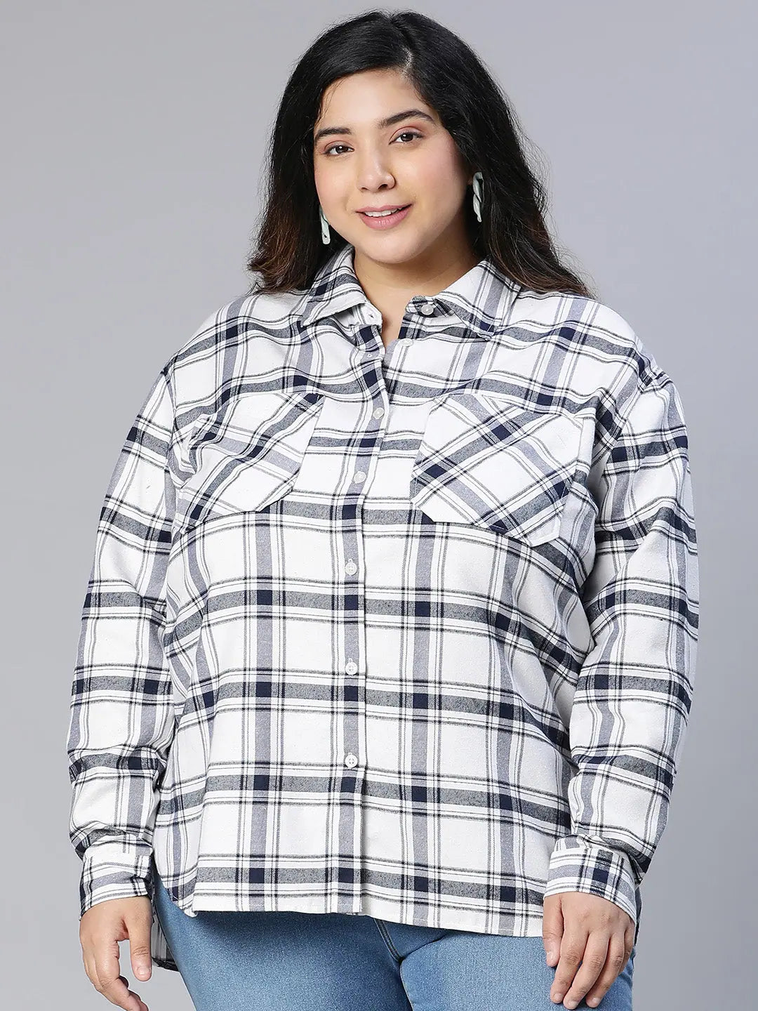 Muzzle White Check Print Plus Size Women Shirt-- Lace Blend Ribbed Blend Corduroy Blend Muzzle White Check Print Plus Size Women Shirt-- Lace Blend Ribbed Blend Corduroy Blend