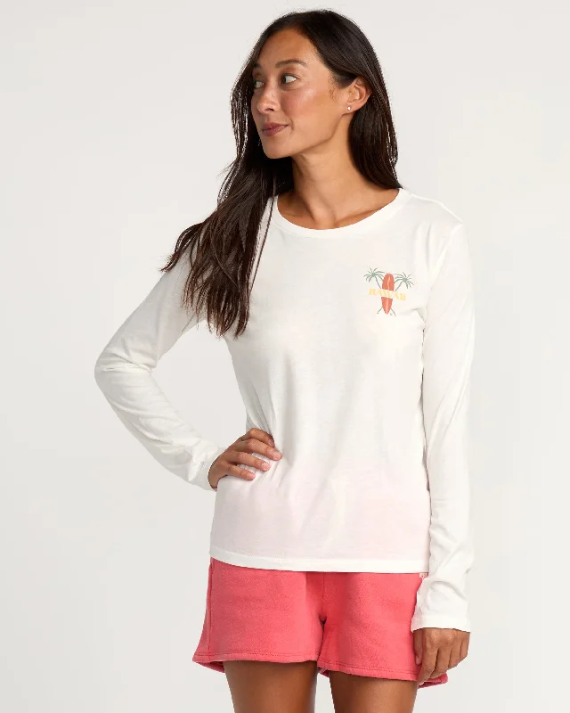 Womens Wahine Surf Club Long Sleeve T-Shirt - Salt Crystal-- Houndstooth Herringbone Solid