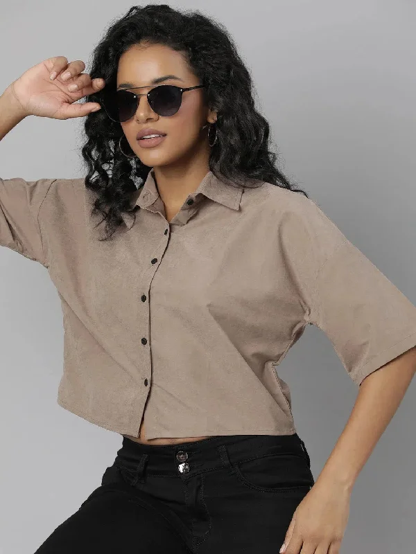 Women Beige Solid Shirt-AE-333856-Beige-- Graphic Embroidered Appliqued
