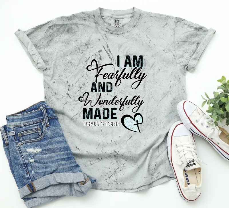 I Am Fearfully And Wonderfully Made Color Blast LadiesT-Shirt (Psalms 139:14)-- Elasticated Padded Insulated I Am Fearfully And Wonderfully Made Color Blast LadiesT-Shirt (Psalms 139:14)-- Elasticated Padded Insulated