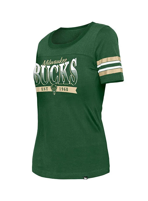 Women's New Era Athletic Stripes Green Milwaukee Bucks T-Shirt-- Wool Fabric Cashmere Fabric Tweed Fabric Women's New Era Athletic Stripes Green Milwaukee Bucks T-Shirt-- Wool Fabric Cashmere Fabric Tweed Fabric