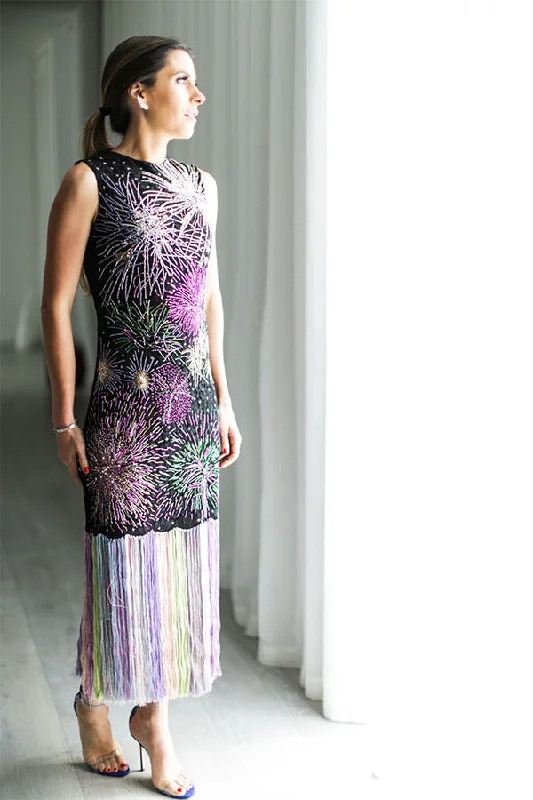 Fireworks Concerto Lace Dress Cowl Neckline Elegant
