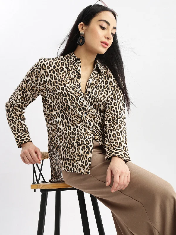 Women Printed Black Slim Fit Shirt-AE-3364-Black-- Boxy Fit Fitted Loose