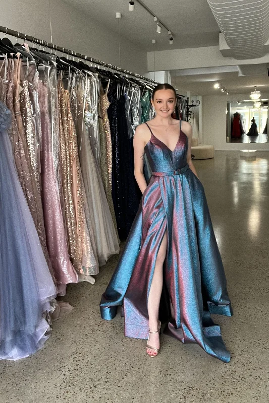 Valerie A-Line Metallic Formal Dress – PO880 Pink/Blue Tunics Velvet soft