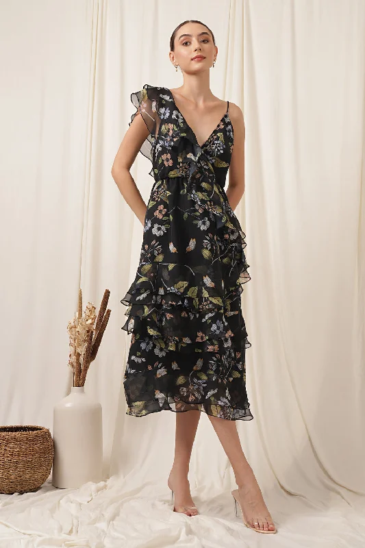 FRILL DRESS FLORALLY FLOURISHED PARIS Tunics Polka dots
