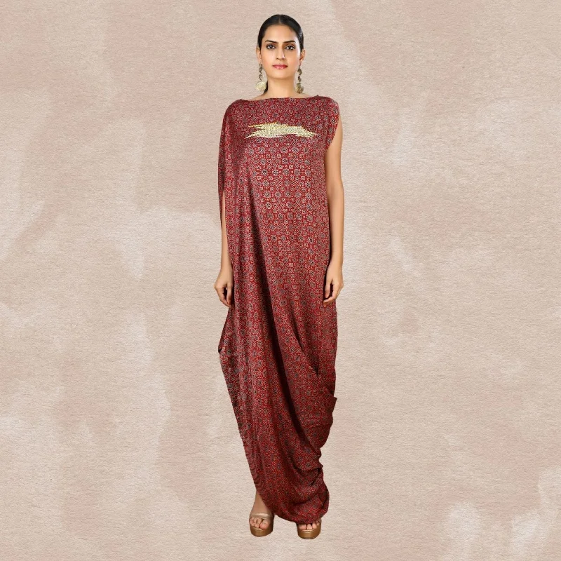 Viviana Cowl Dress | Hand-Block Print | Sujani Embroidery | Stylish Boat Neckline Classic Viviana Cowl Dress | Hand-Block Print | Sujani Embroidery | Stylish Boat Neckline Classic