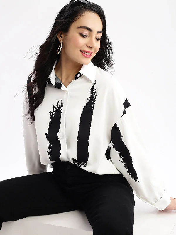 Women Abstract Off White Oversized Shirt-CHN-2006A-Offwhite -- Basic T-Shirt Crew Neck Short Sleeve Women Abstract Off White Oversized Shirt-CHN-2006A-Offwhite -- Basic T-Shirt Crew Neck Short Sleeve