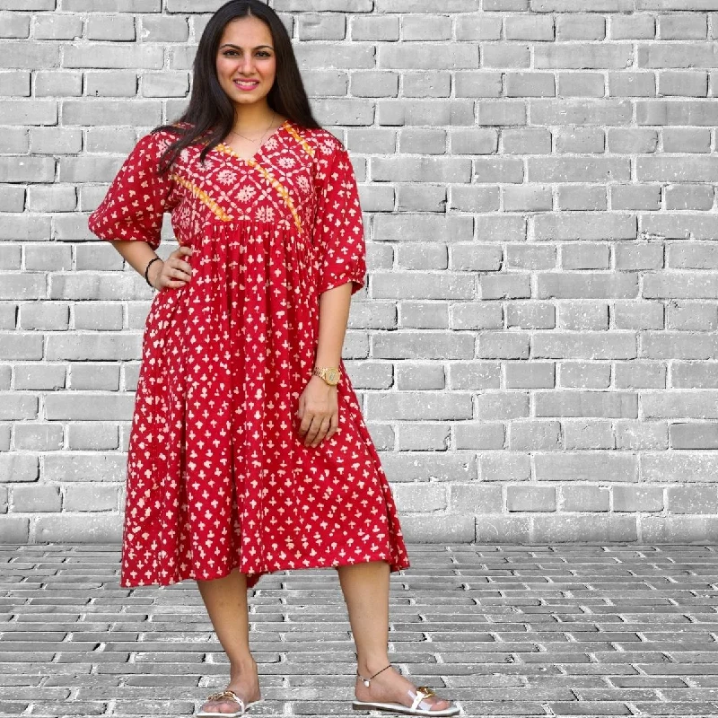Women Red Dress | Casual Daily Wear | Hand Block Printed | Breathable Cotton Tunics Modern contemporary Women Red Dress | Casual Daily Wear | Hand Block Printed | Breathable Cotton Tunics Modern contemporary