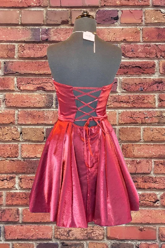 Strapless Lace-Up Yellow Satin Homecoming Dress,Short Cocktail Dresses Tunics New arrival