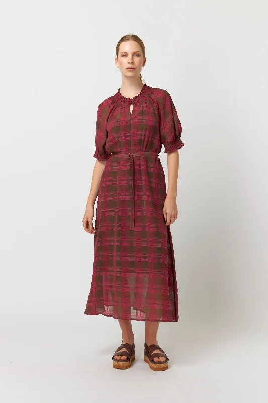 Sheer Plaid Dress - Berry Tunics Chic fashionable
