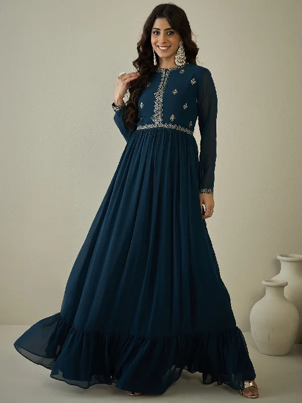 Embroidered Ruffle Ethnic Dress Tunics Corduroy durable