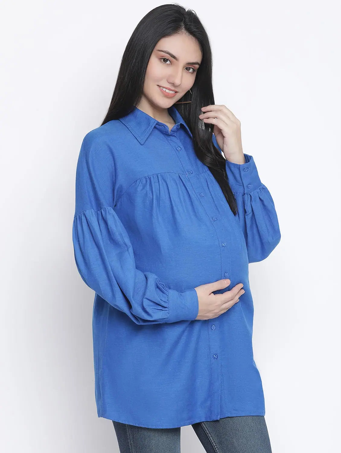 Cambridge Blue Maternity Shirt-- Oversized T-Shirt Spandex breathable