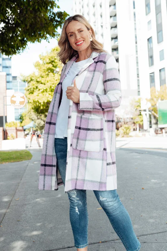 Jodi Purple Check Pocket Coat Coat Overcoat Trench Coat