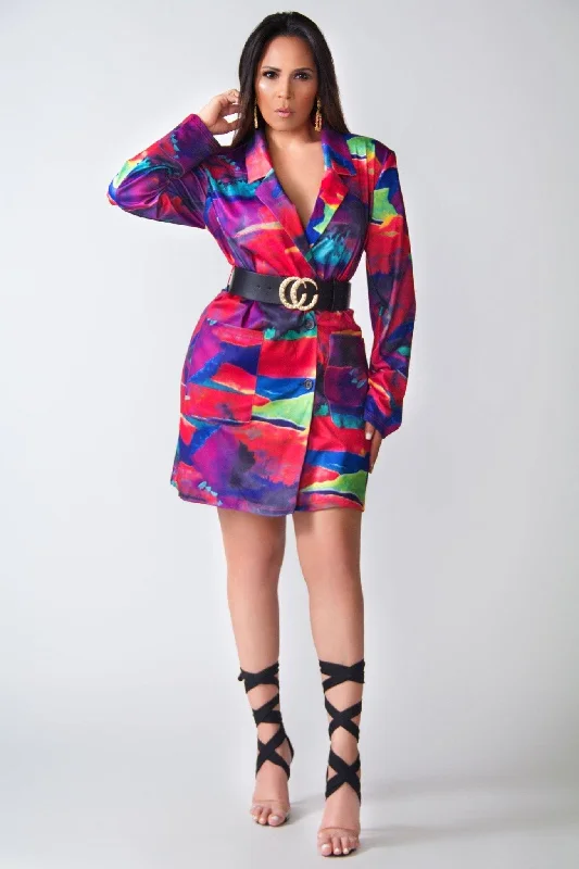 Genesis Multicolor Oversized Blazer Dress Women's Patchwork Suit