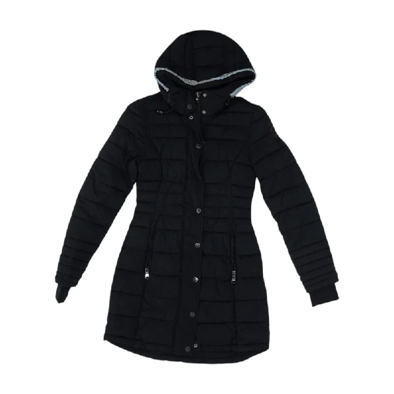 Black Solid Puffer Coat Quilted Jacket Anorak Windbreaker