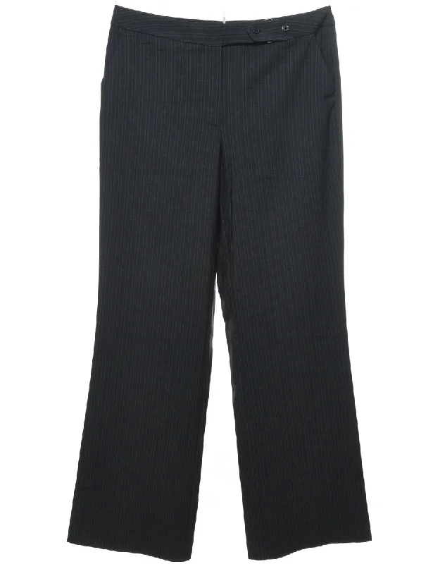 Plain Black Striped Trousers - W34 L31 Trousers Plaid Checkered