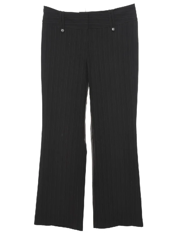 Black Plain Striped Trousers - W36 L32 Trousers Handmade Artisanal