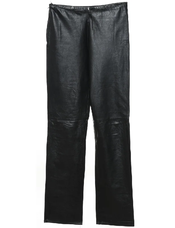 Black Classic Leather Trousers - W26 L32 Trousers Gym Athletic