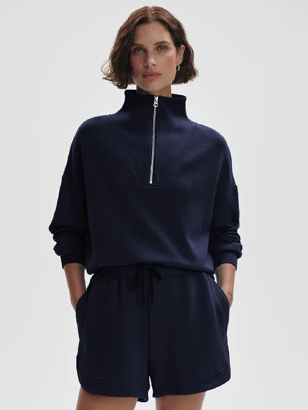 Hawley Half Zip Sweatshirt - Navy Hoodie with Slit Hem Functional Movement