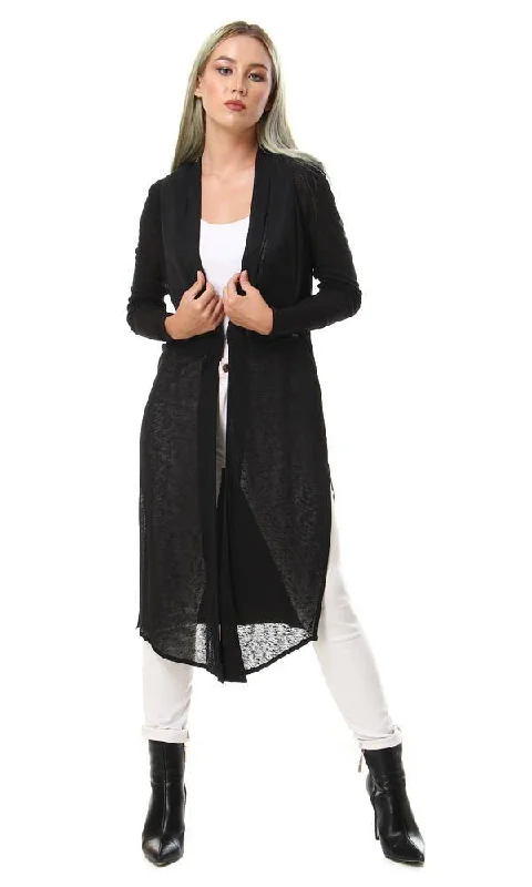93125 Open Neckline Side Slitted Black Cardigan Stylish Fashionable Trendy