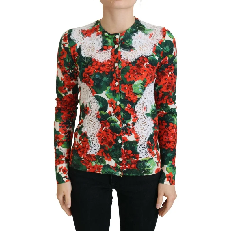 Dolce & Gabbana Elegant Floral Crewneck Cardigan Crew Neck V-Neck Turtle Neck