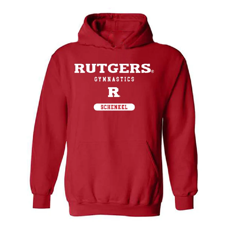 Rutgers - NCAA Women's Gymnastics : Reagan Schenkel - Classic Shersey Hooded Sweatshirt Hoodie with Hem Applique Textured Unique