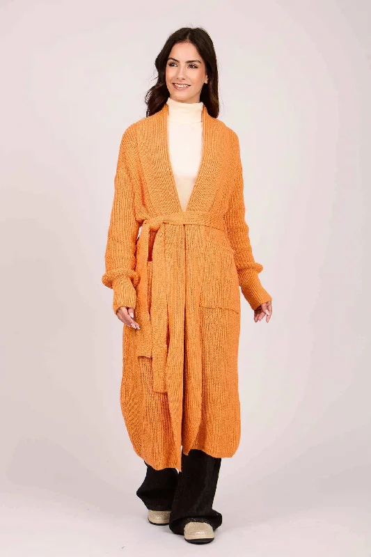 Women Regular Fit Cardigan - Orange Striped Floral Plaid