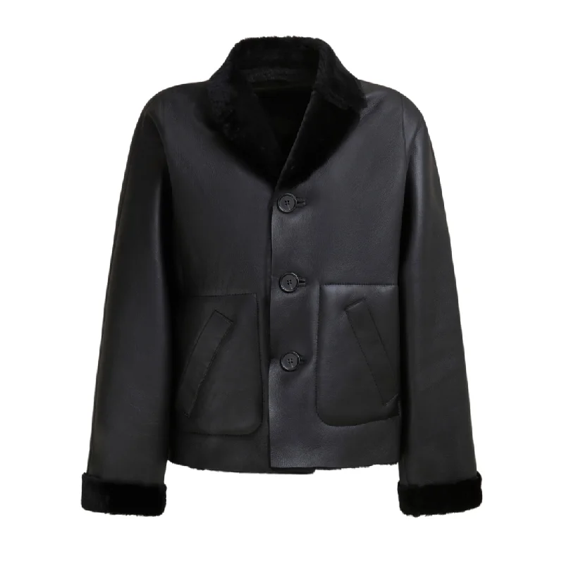 Reversible Short Shearling Coat Pleated Ruffled tiered