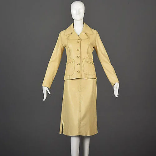 1970s North Beach Leather Skirt Suit with a Whipstitch Blazer Women's High-End Blazer