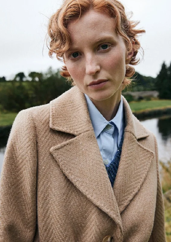 Camel Herringbone Erin Cashmere Blend Belted Coat Welt Pockets Slit Pockets Flap Pockets Camel Herringbone Erin Cashmere Blend Belted Coat Welt Pockets Slit Pockets Flap Pockets