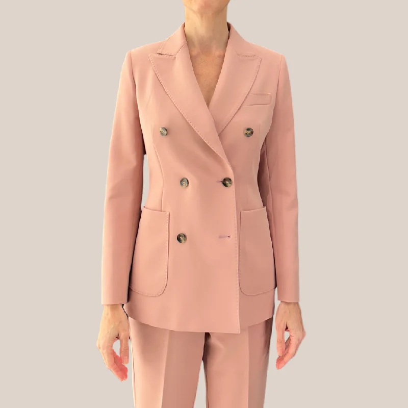 Techno Fabric Double Breasted Blazer - Pink Women's Luxurious Jacket